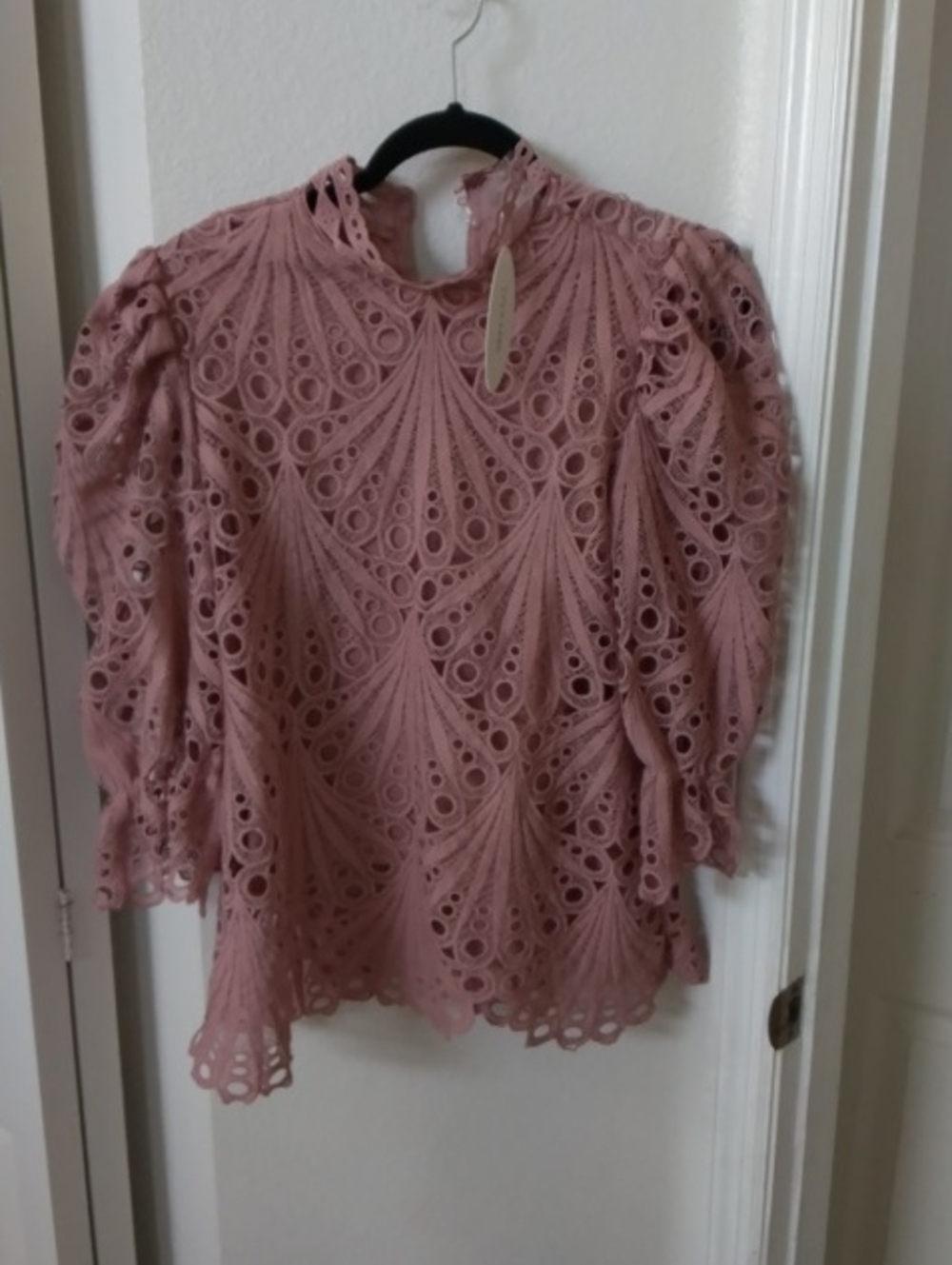 ivy & sage Dusty Pink Lace Eyelet High-Neck Blouse